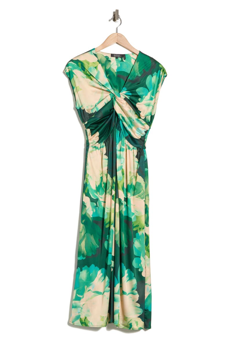 Floral Twist Front Satin Midi Dress, Alternate, color, GREEN