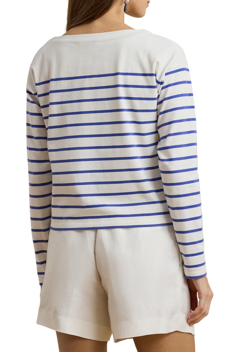 Lauren Ralph Lauren Stripe Cotton Boat Neck Top, Alternate, color, White/ Blue Lapis