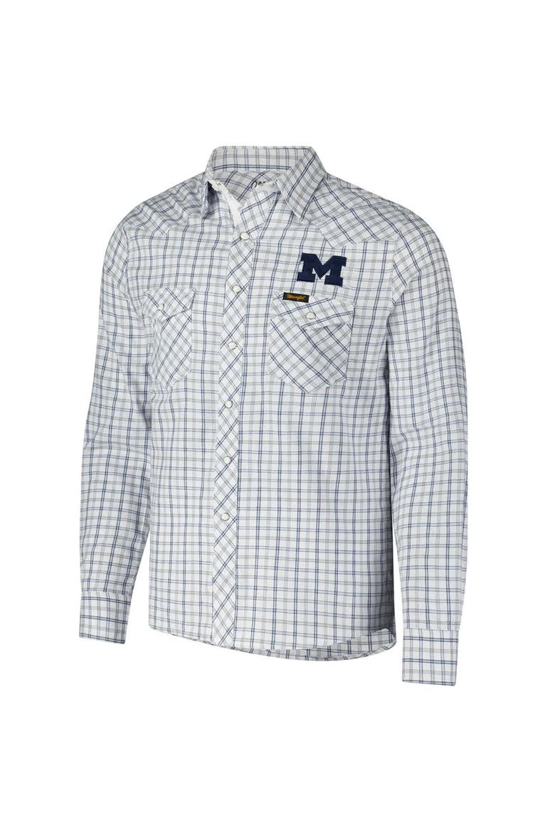 Men's Colosseum x Wrangler White Michigan Wolverines Plaid Window Pane Long Sleeve Full-Snap Shirt, Alternate, color, White