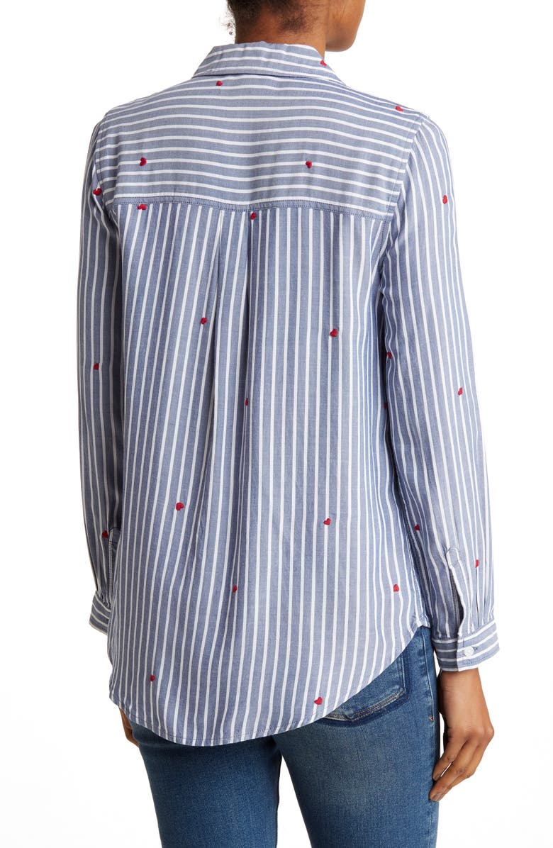 beachlunchlounge Kaylee Heart Stripe Long Sleeve Button-Up Shirt, Alternate, color, 
