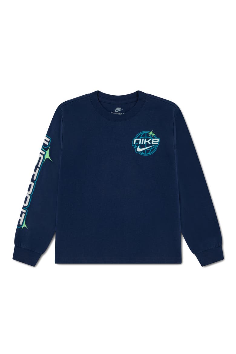 Kids' Y2K Globe Graphic Long Sleeve T-Shirt, Main, color, MIDNIGHT NAVY