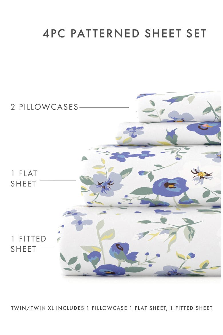 Premium Ultra Soft Blossoms Pattern 4-Piece Bed Sheets Set, Alternate, color, LIGHT BLUE