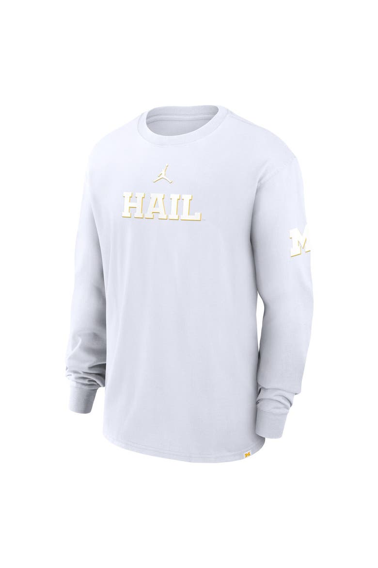 Men's Jordan Brand White Michigan Wolverines 2-Hit Statement Max90 Long Sleeve T-Shirt, Alternate, color, White