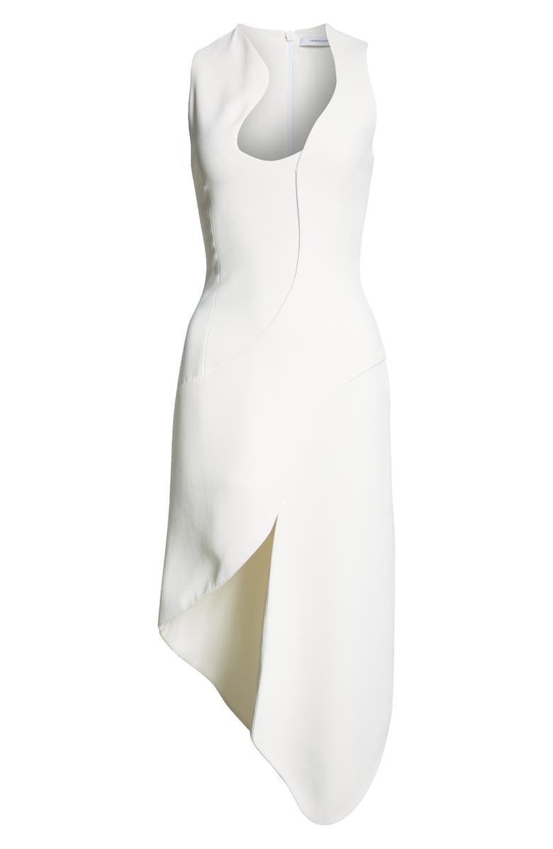 FERRAGAMO Asymmetric Sleeveless Stretch Crepe Dress, Alternate, color, Mascarpone