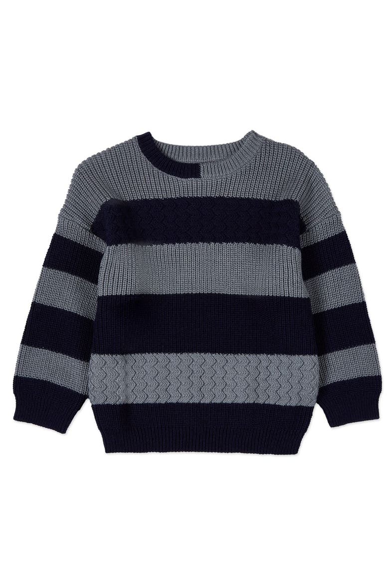 Kid's 2-Tone Striped Cotton Pullover Sweater, Main, color, Navy