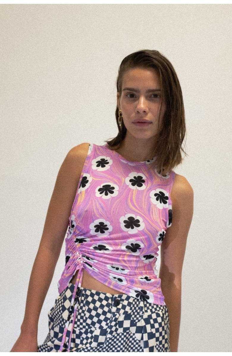 Untitled in Motion Noda Asymmetric Ruched Silky Jersey Floral Fitted Tank, Alternate, color, Opia Rose