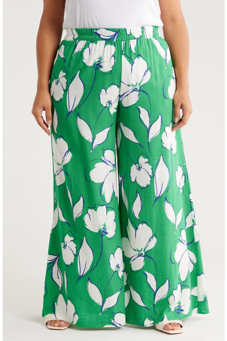 Floral Print Wide Leg Pants, Main, color, GREEN