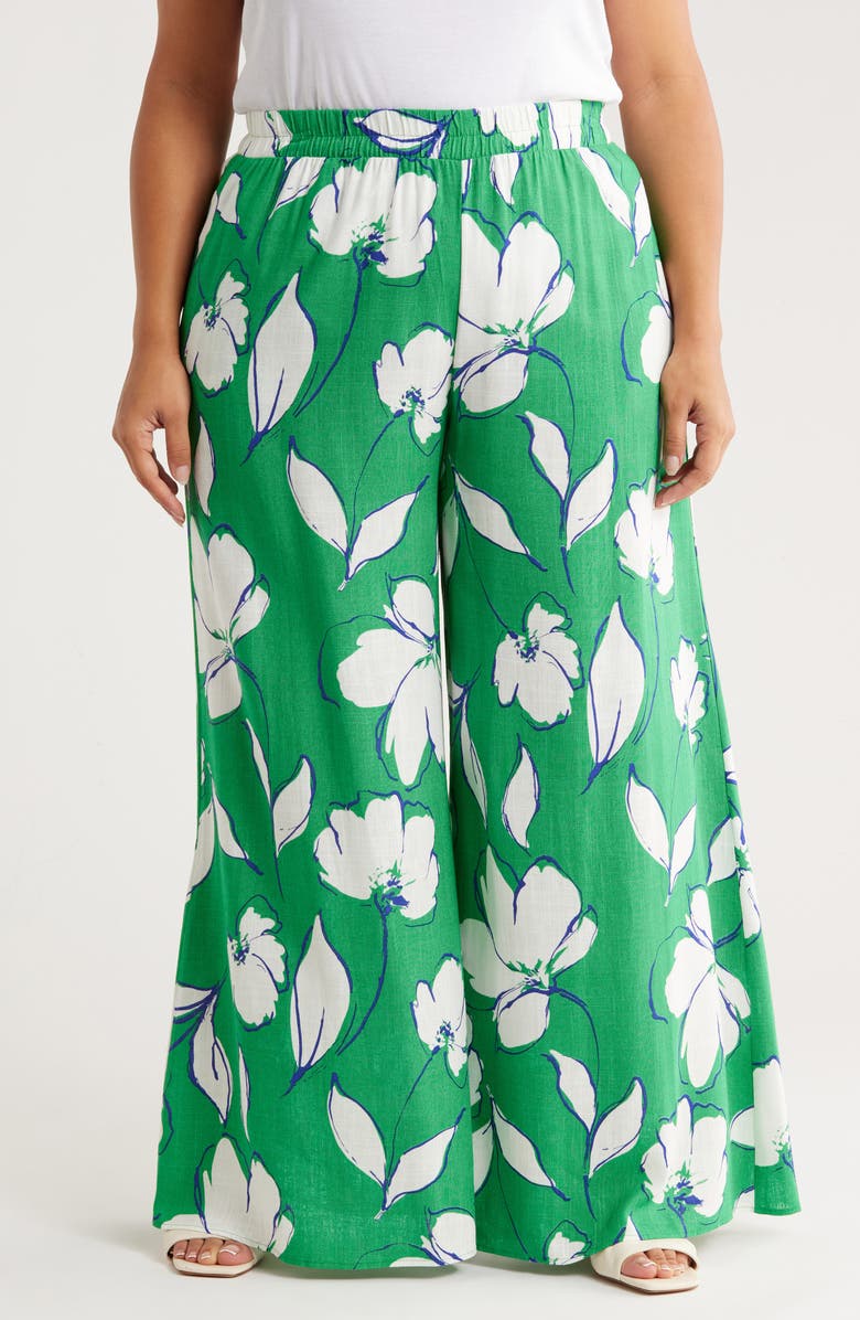 Renee C Floral Print Wide Leg Pants, Main, color, Green