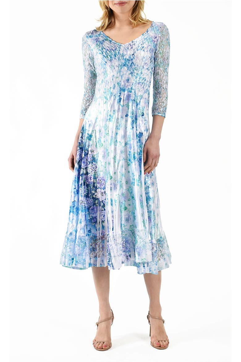 Tiny Rose Dress with Lace 3/4 Sleeve, Main, color, Cerulean vine