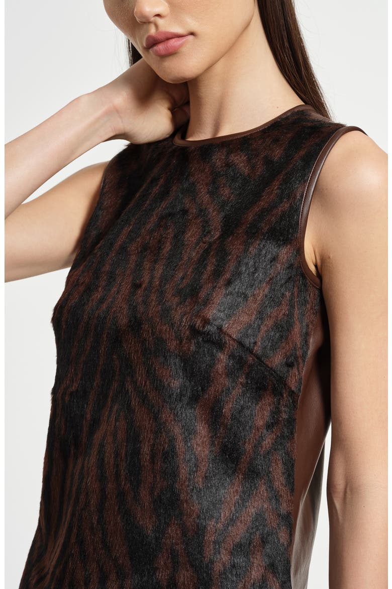 Faux Fur & Faux Leather Shift Dress, Alternate, color, BROWN ZEBRA