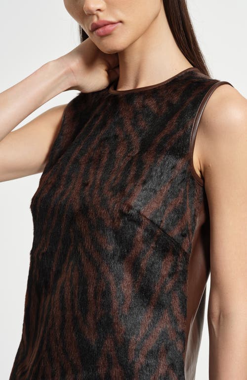 Isaac Mizrahi New York Faux Fur & Faux Leather Shift Dress In Brown