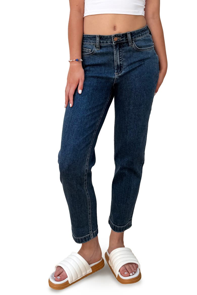 High Waist Slim Straight Leg Jeans, Main, color, HONEST BLUE