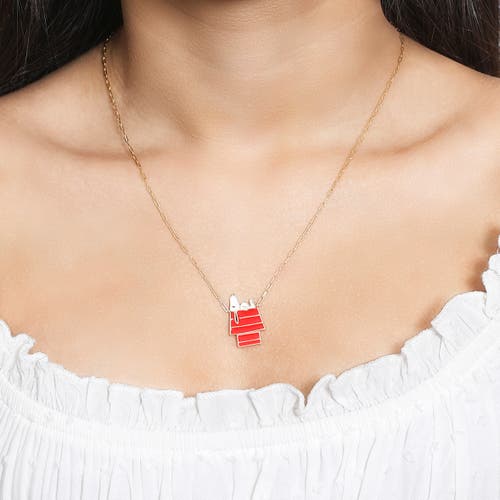 Peanuts Snoopy Sleeping On Doghouse Sterling Silver Enamel Necklace In Multi