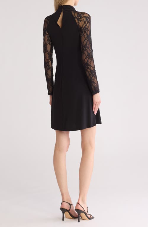 Tash And Sophie Sheer Long Sleeve Lace Dress In Black
