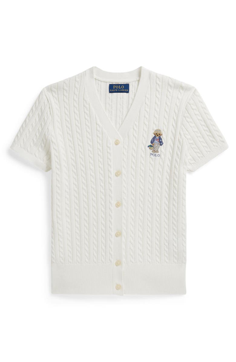 Polo Ralph Lauren Kids' Embroidered Cable Cotton Short Sleeve Cardigan, Main, color, Deckwash White
