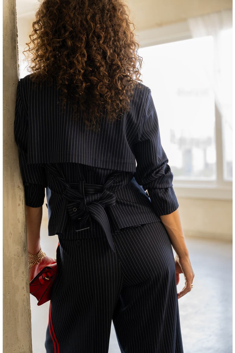 Crop Pinstripe Trench Jacket, Alternate, color, DP MDNITE STRP