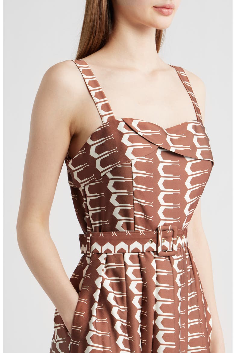 Edia Geo Print Belted Maxi Dress, Alternate, color, BROWN
