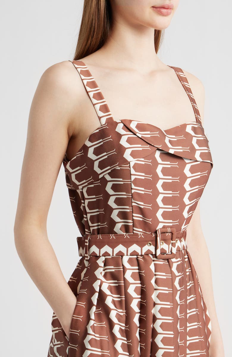 CIEBON Edia Geo Print Belted Maxi Dress, Alternate, color, Brown