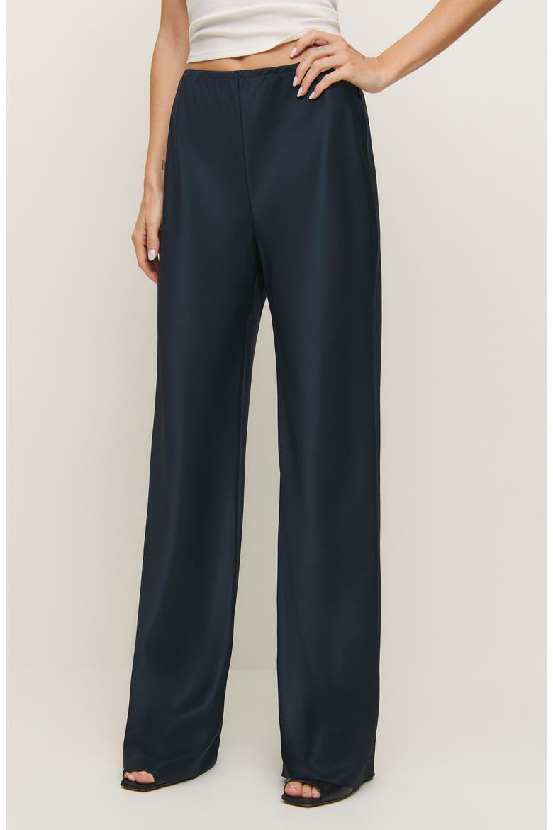 Gale High Waist Satin Pants, Main, color, MIDNIGHT