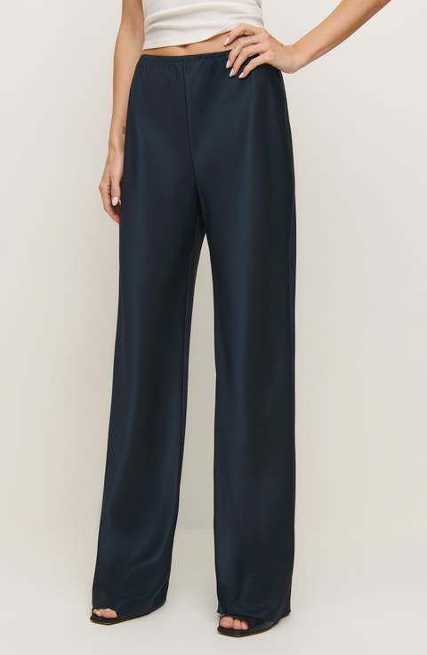 パンツ A FERRETTI Navy blue satin wide-leg pant SATIN WIDE LEG PANTS - Navy blue | ZARA United States