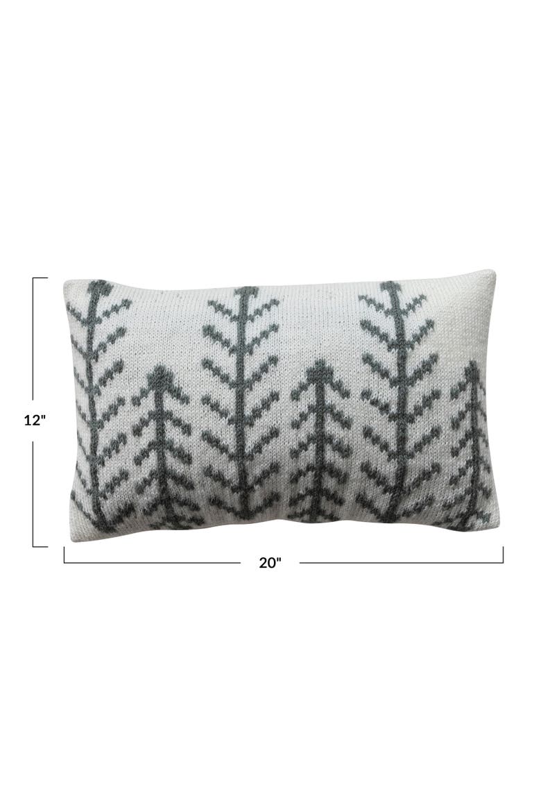 Embroidered Acrylic Blend Lumbar Pillow with Cotton Slub, Alternate, color, Cream and Grey