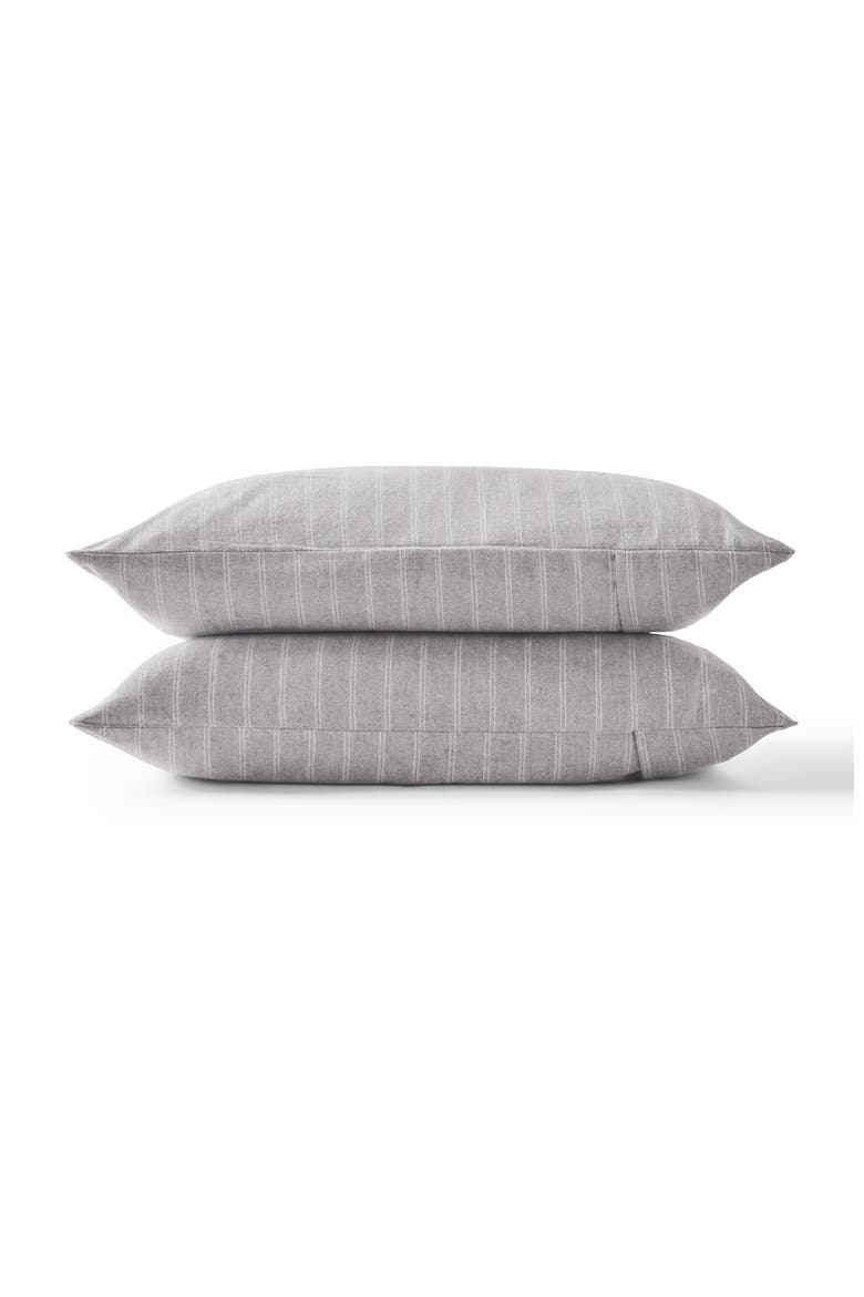 Flannel Stripe Brushed Cotton Pillow Sham Pairs, Main, color, Silver