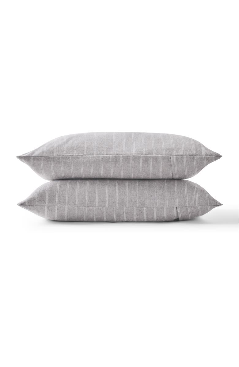 CHRISTY Flannel Stripe Brushed Cotton Pillow Sham Pairs, Main, color, Silver