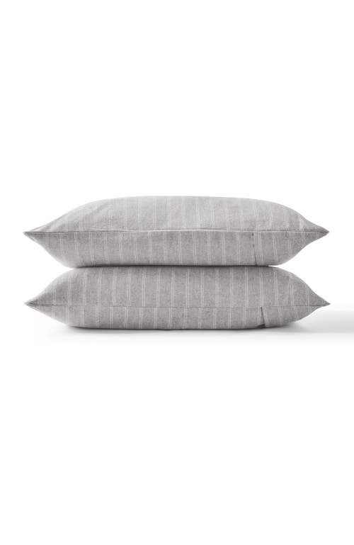 Christy Flannel Stripe Brushed Cotton Pillow Sham Pairs In Silver
