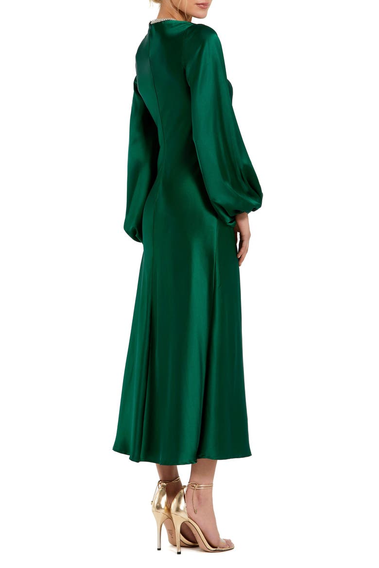Petite Crystal Embellished High Neck Satin Dress, Alternate, color, Emerald