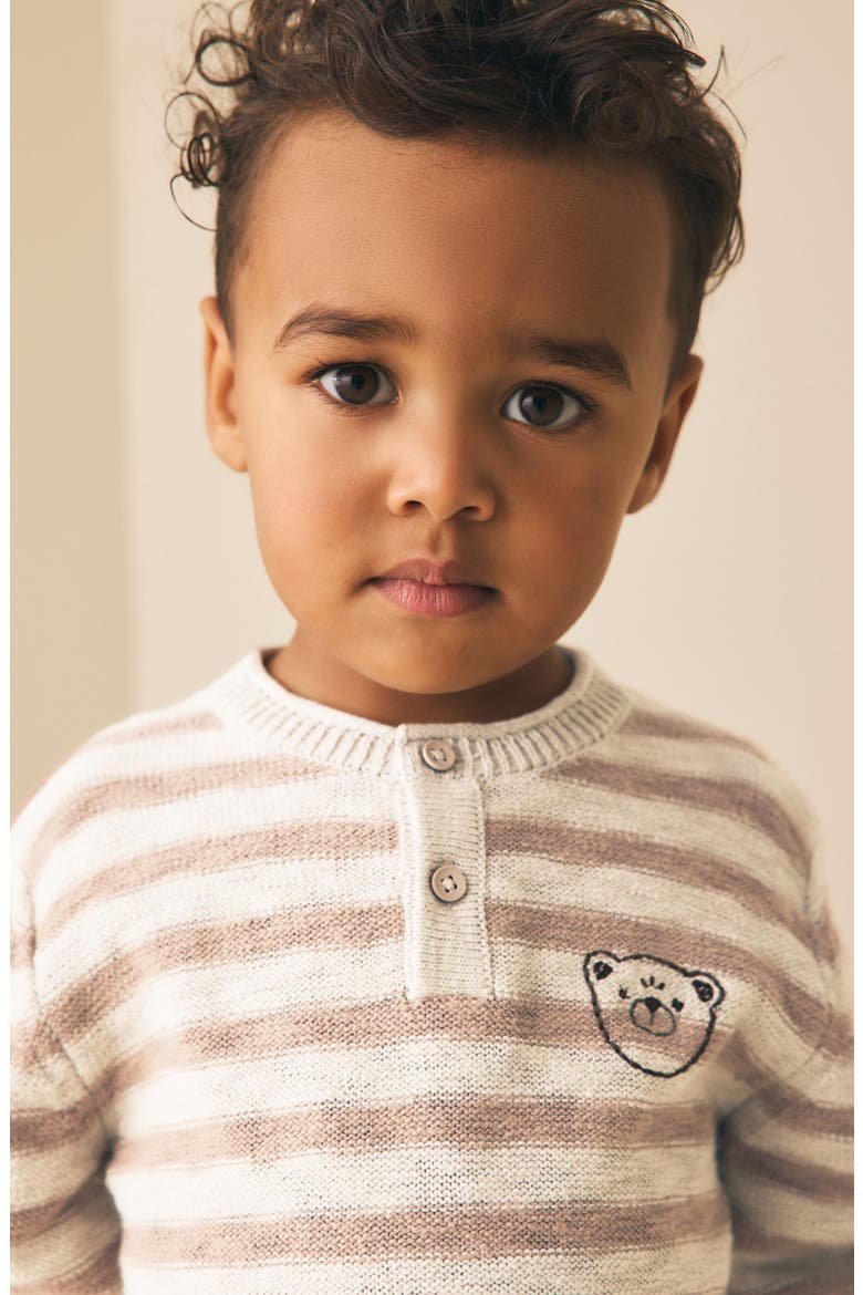 Kids' Stripe Stitch Bear Sweater, Alternate, color, NEUTRAL