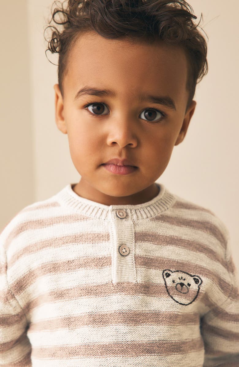 NEXT Kids' Stripe Stitch Bear Sweater, Alternate, color, Neutral