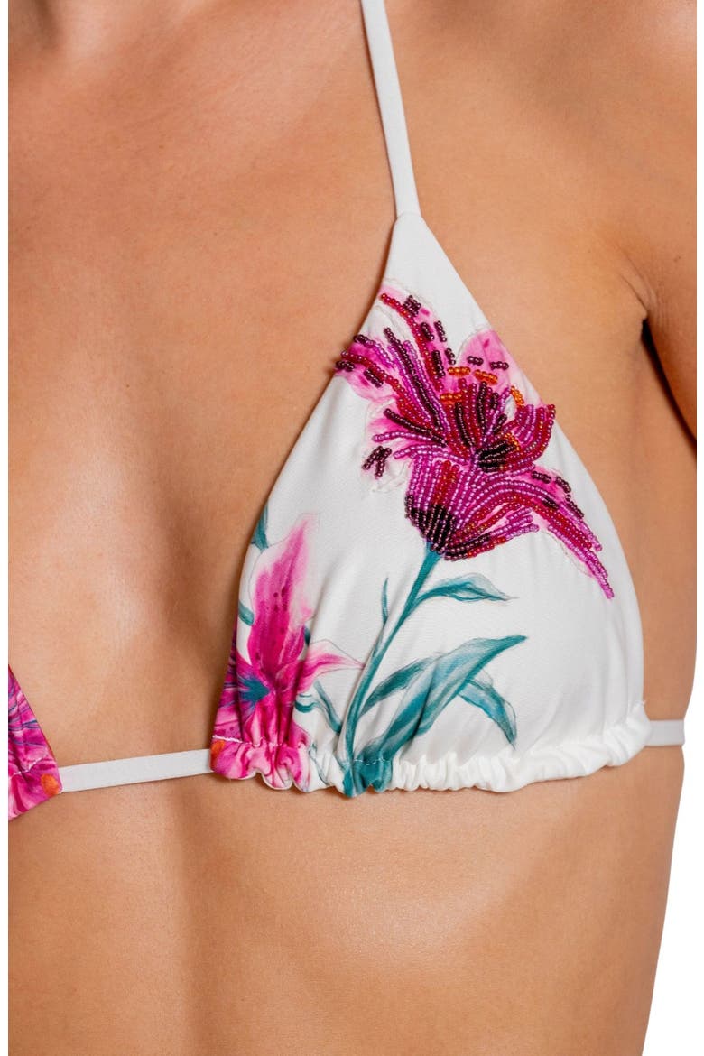 Beaded Floral Triangle Bikini Top, Alternate, color, MULTI
