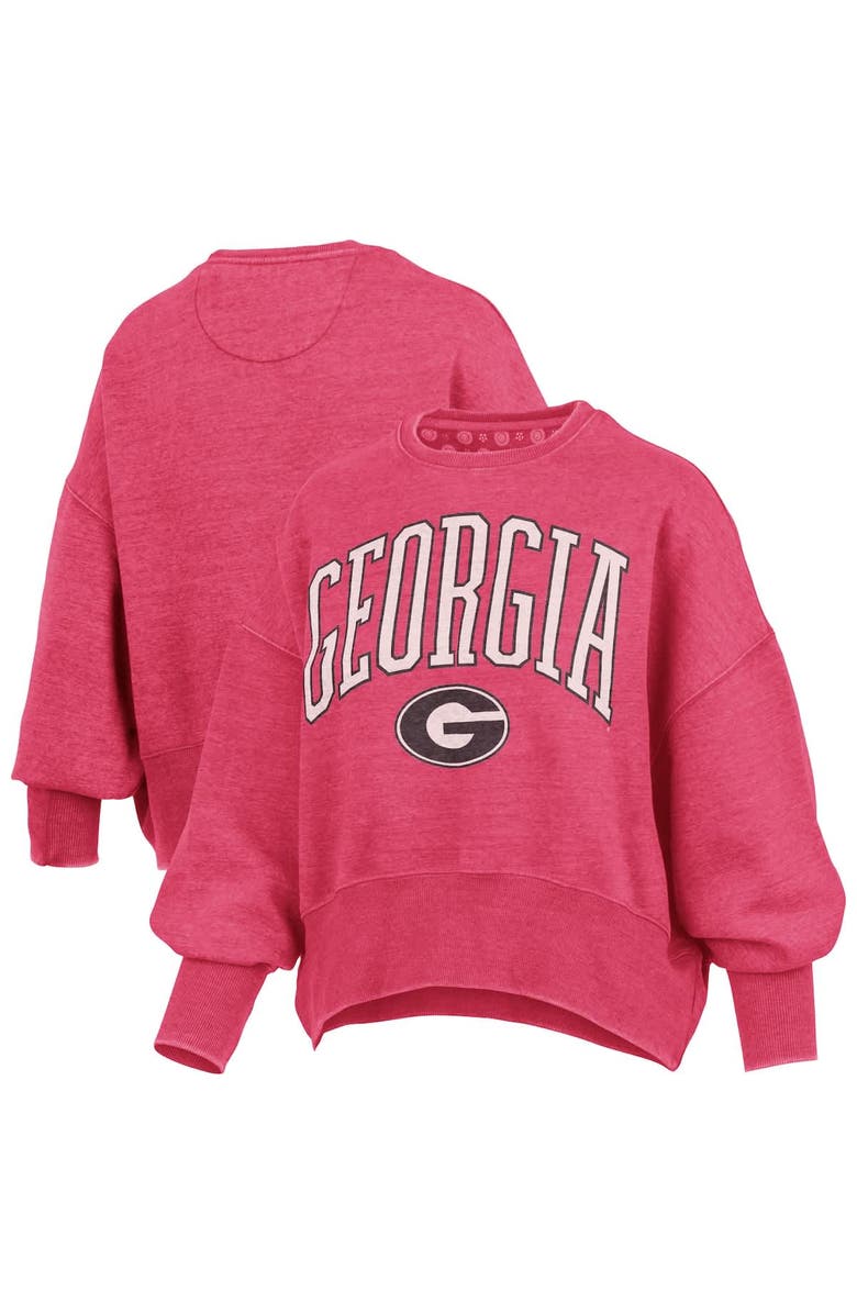 PRESSBOX Women's Pressbox Red Georgia Bulldogs Oversized Waist-Length Crewneck Sweatshirt, Alternate, color, Red