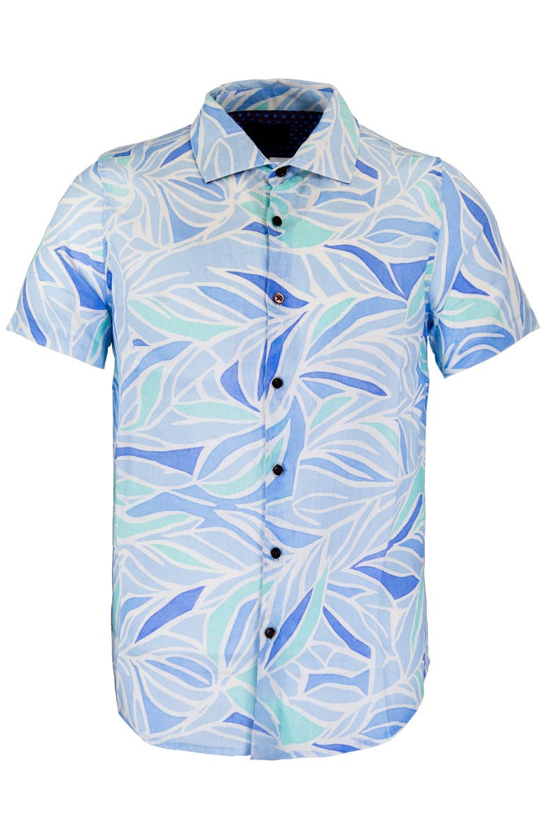 Lords of Harlech Simple Leaves Short Sleeve Fine Linen Shirt, Main, color, Simple Leaves Blue