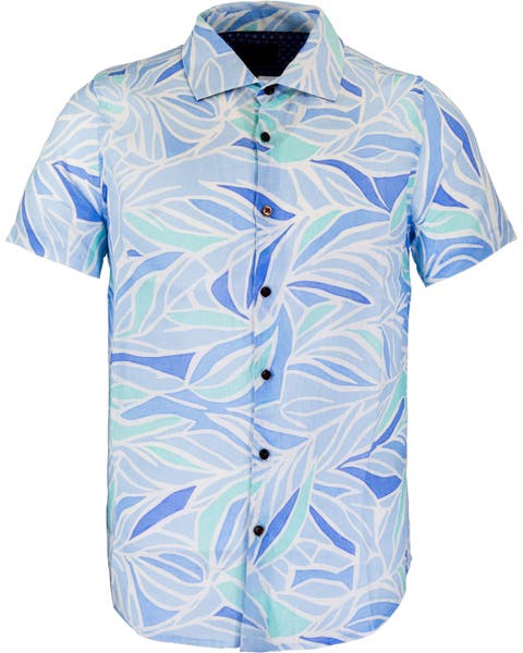 Simple Leaves Short Sleeve Fine Linen Shirt