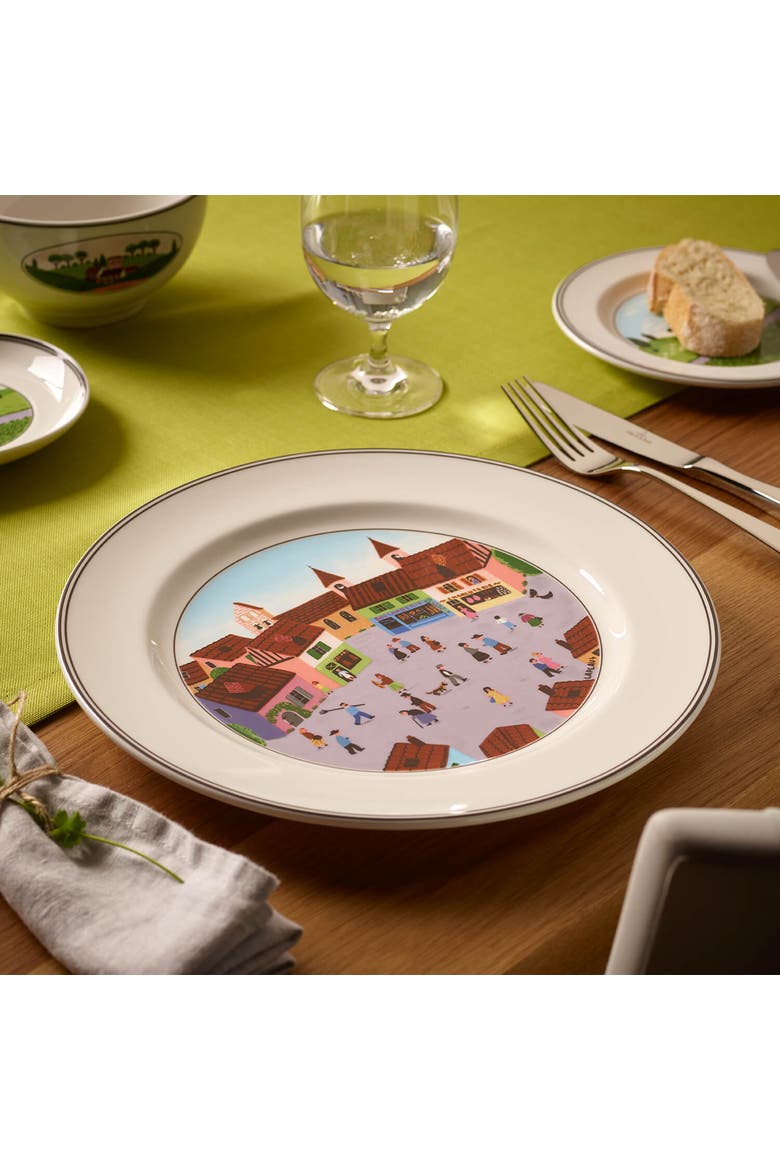 Design Naif Dinner Plate #4 Old Village Square, Alternate, color, White
