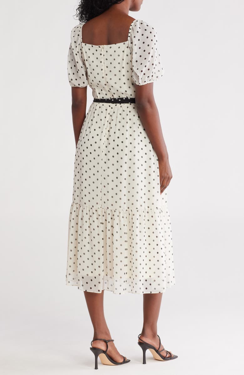 Julia Jordan Puff Sleeve Midi Dress, Alternate, color, White/ Black Dot