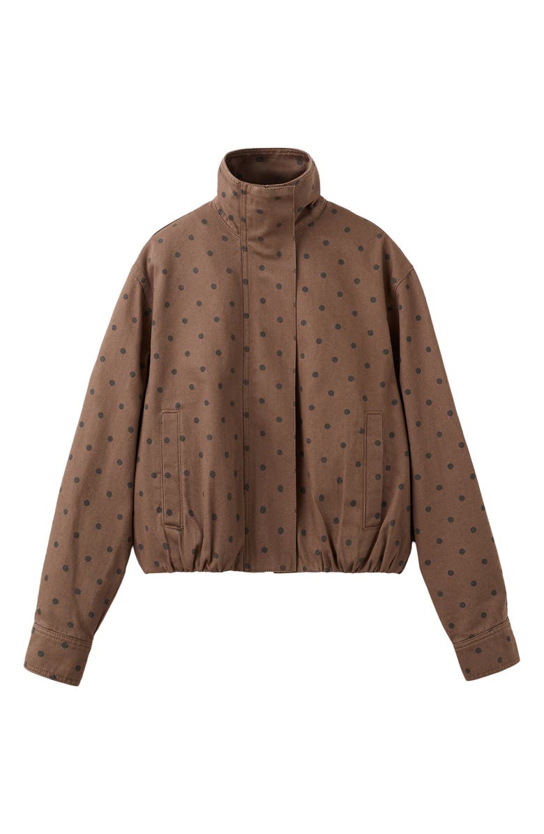 MANGO Cazadora Dot Print Denim Bomber Jacket, Main, color, Chocolate