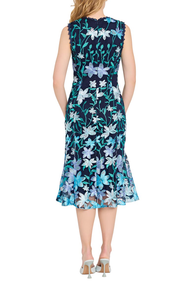 Floral Embroidered Sleeveless Midi Dress, Alternate, color, NAVY LAGOON