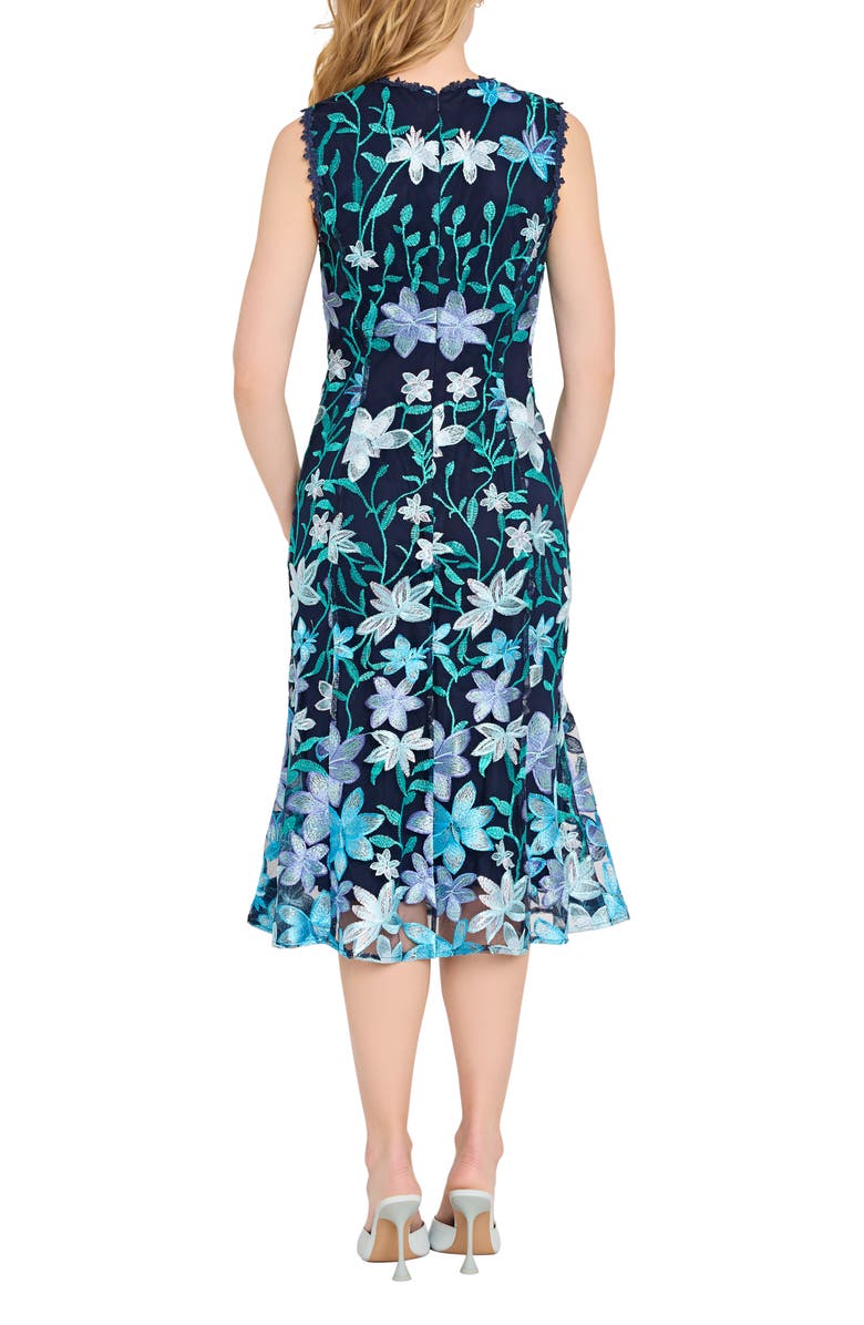 Tahari ASL Floral Embroidered Sleeveless Midi Dress, Alternate, color, 