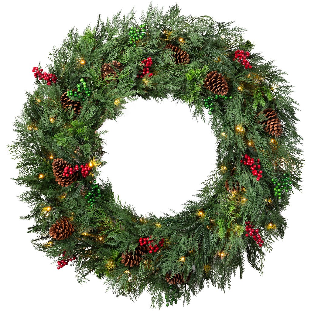 Balsam Hill Winter Evergreen Artificial Led Light Outdoor Wreath In Green