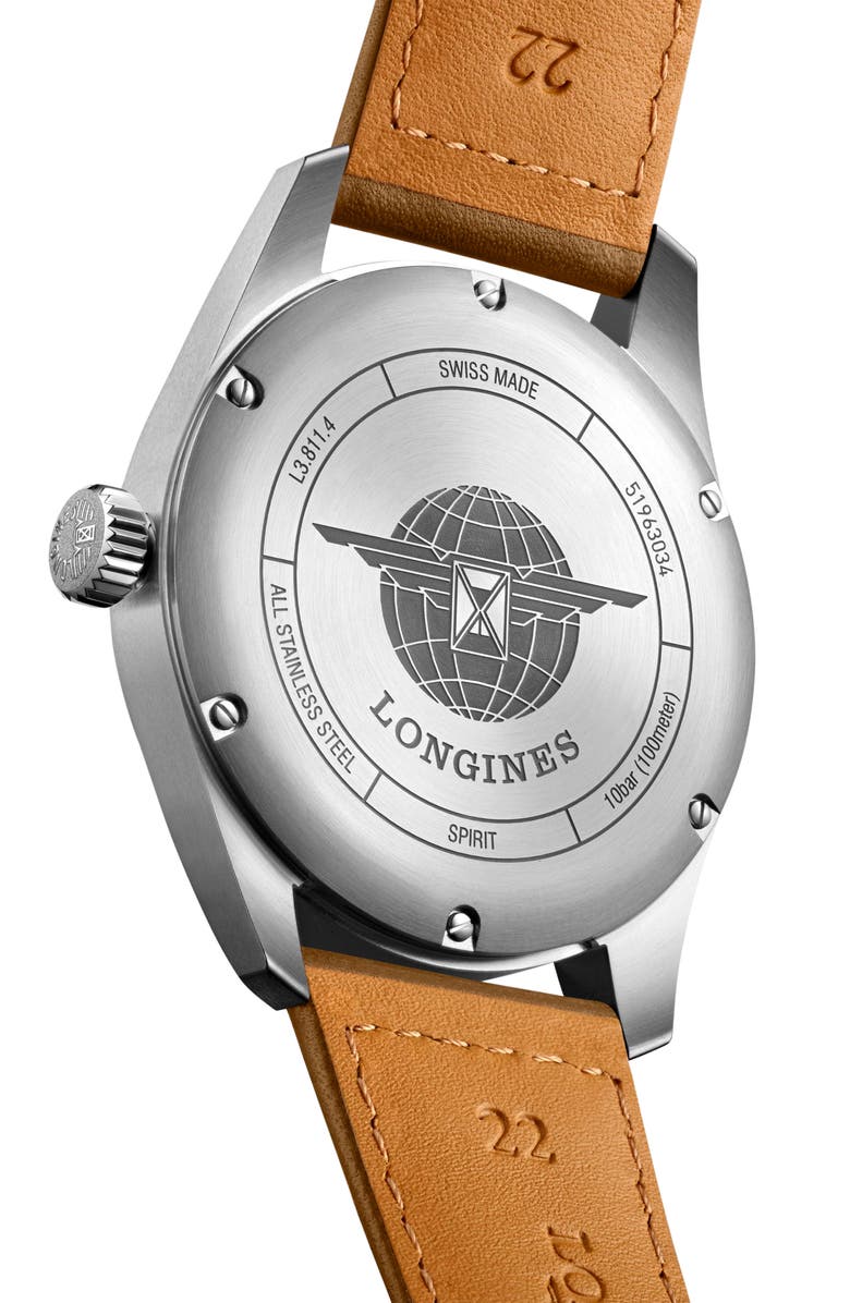 Longines Spirit Automatic Leather Strap Watch, 42mm, Alternate, color,