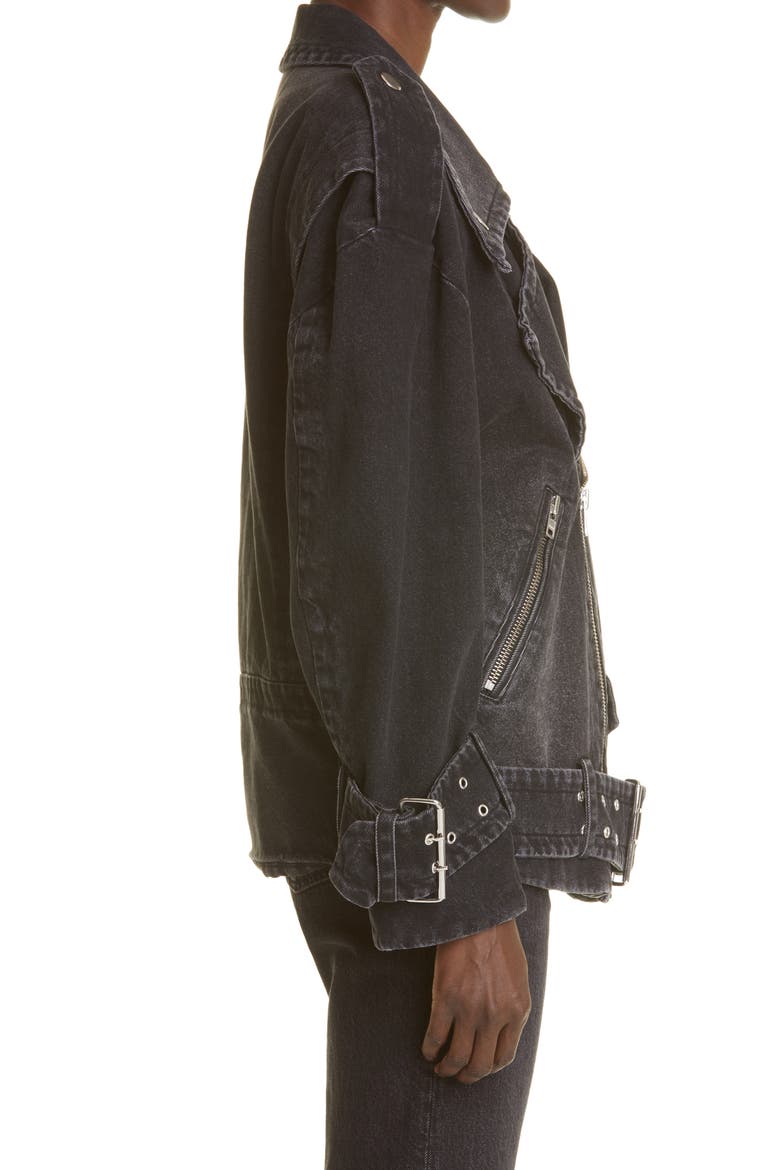 Oversize Denim Moto Jacket, Alternate, color, BLACK