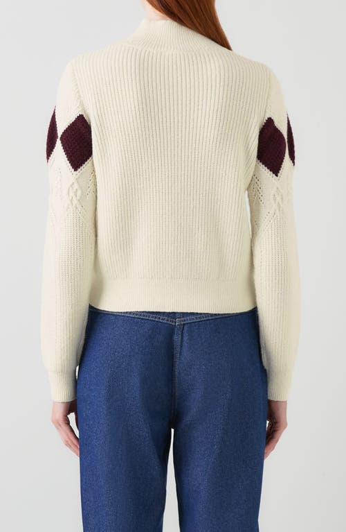 Lk Bennett Meera Argyle Mock Neck Cotton Blend Sweater In White