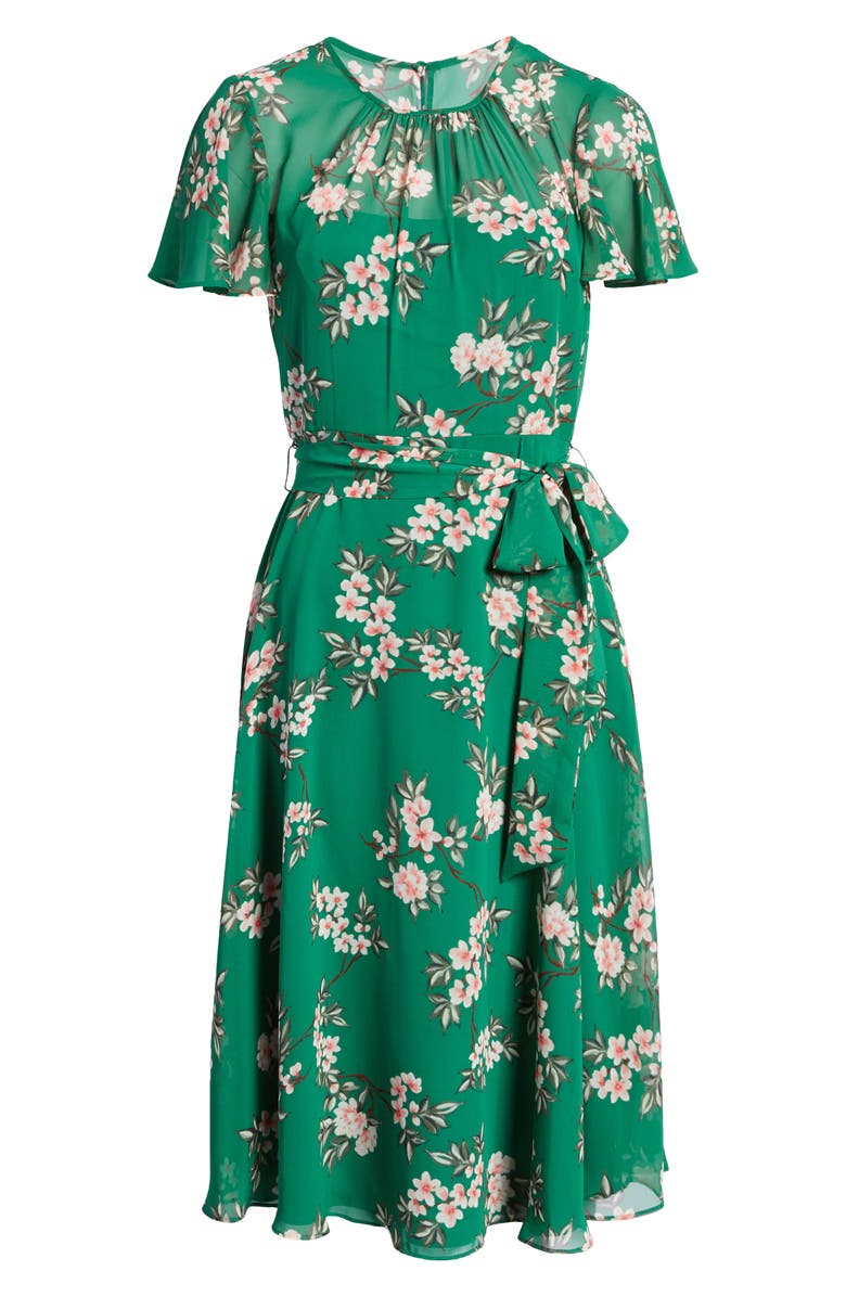 Harper Rose Floral Flutter Sleeve Chiffon Dress, Alternate, color,