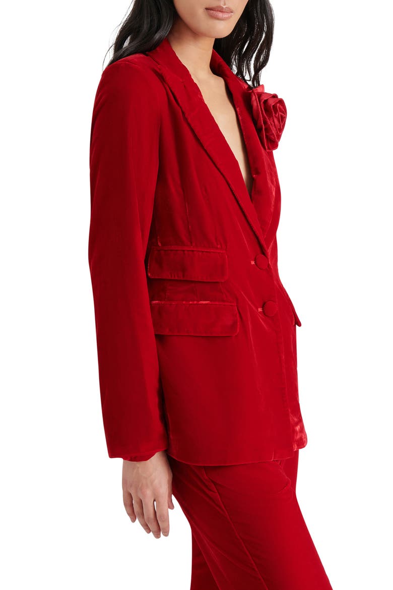 Merene Rosette Detail Velvet Blazer, Alternate, color, RED VELVET