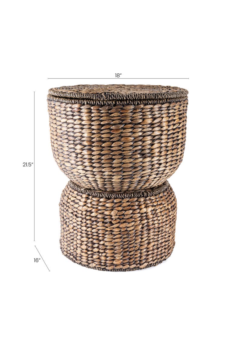Bhola Hourglass Handwoven Hyacinth Storage Accent Table with Lid, Alternate, color, Brown Wash
