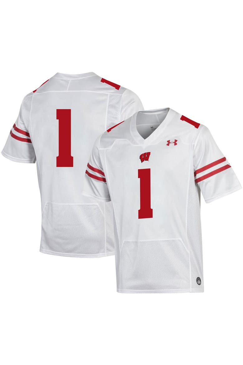 Men's Under Armour #1 White Wisconsin Badgers Premier Football Jersey, Main, color, White