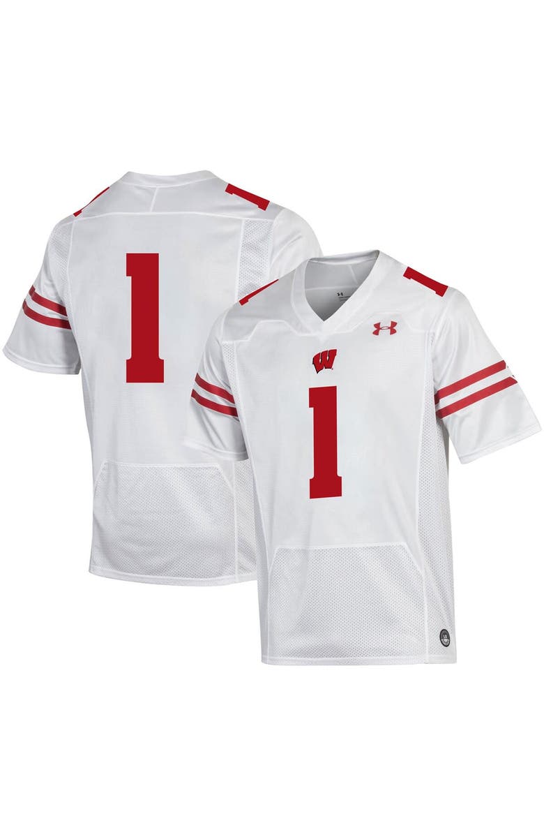 Under Armour Men's Under Armour #1 White Wisconsin Badgers Premier Football Jersey, Main, color,