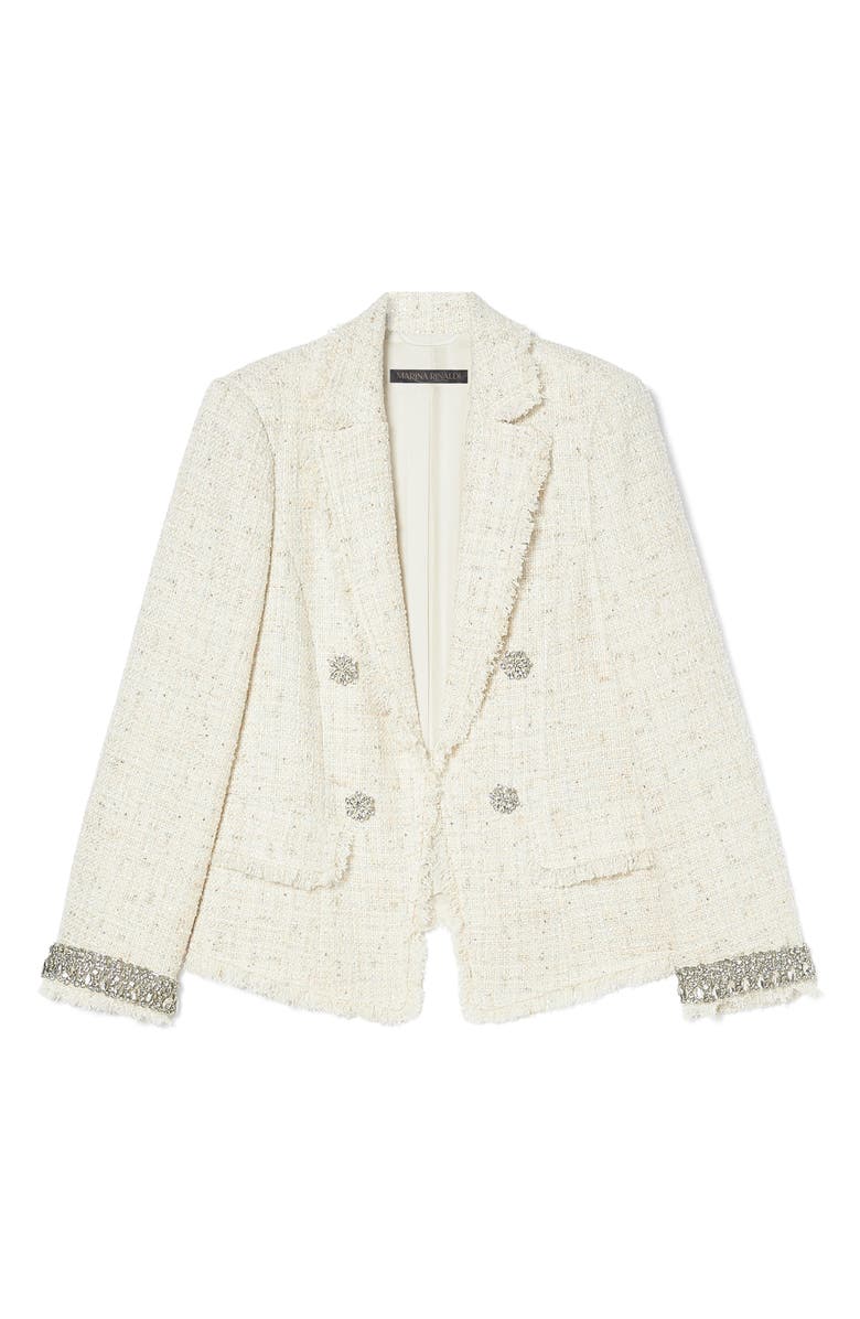 Marina Rinaldi Abavo Crystal Cuff Sequin Tweed Jacket, Alternate, color, Ivory
